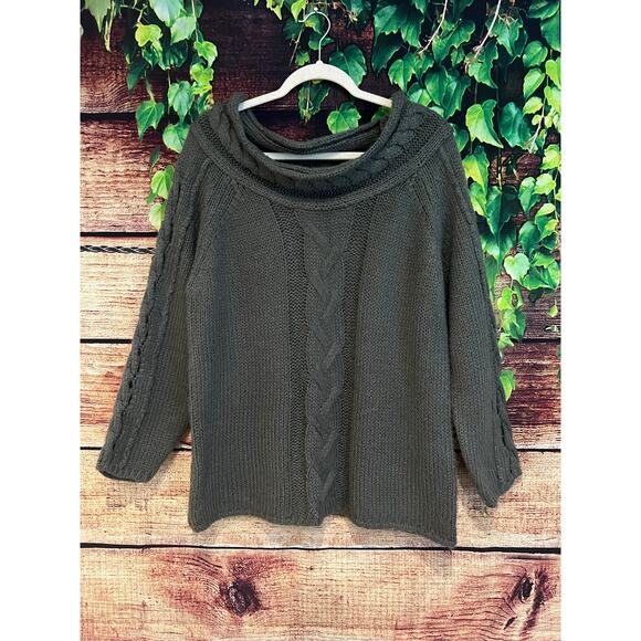 Entro Cable Knit Sweater Braided Boat Neck Off Shoulder Slouchy Grey Large - Picture 2 of 4